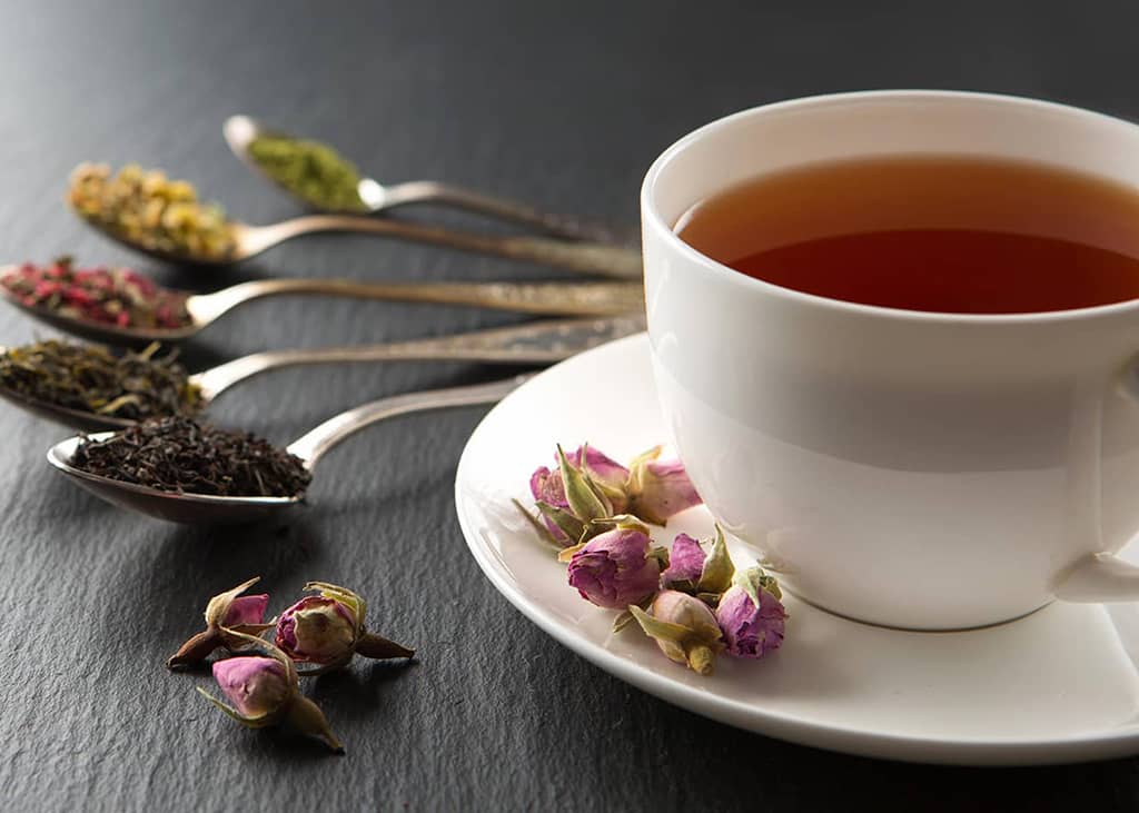 Warm tea preparation with soothing herbal ingredients